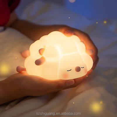 Cute Sheep Pat Night Light Nursery Christmas Gift New Year Birthday Gift Companion Patting Soft Animal LED Silicone Night Lamps