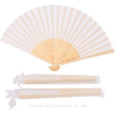 Wholesale Custom Printed Logo Bamboo Folding Hand Fan for Wedding Wooden Hand Held White Paper Folding Hand Fan
