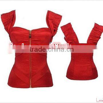 wholesale Junhou brand Sexy Overbust Corset Top Zipper Top Bustiers With Straps Waist Training Corsets