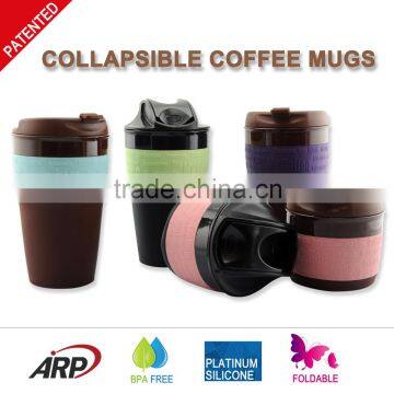 New Design 350ML 12OZ Silicone with Nylon Body Foldable Travel Coffee Mug