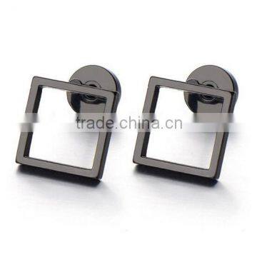 2pcs 10MM Black Open Square Earrings for Men Women, Steel Cheater Fake Ear Plugs Gauges