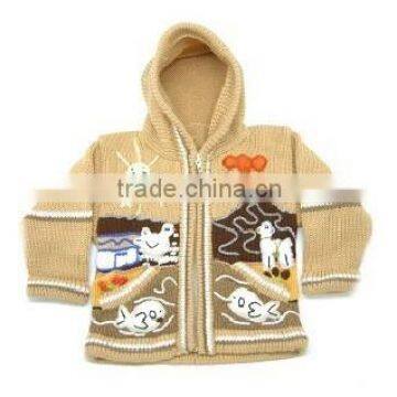 HOODED CARDIGAN BEIGE WITH 3D APPLICATIONS OF RIVER DESIGN