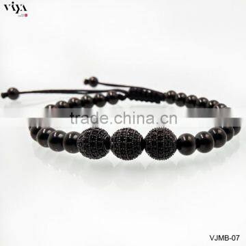 2016 Anil Arjandas Men Bracelets macrame Bracelet 18k Black Plated 8mm Micro Pave Cz Beads Bracelet