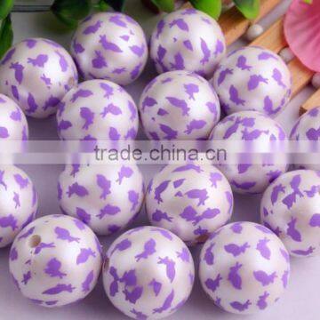 AAA Quality Wholesale Fashion Large Acrylic Matte Pearl Print Chunky Round Loose Gumball beads For Kids Jewelry Making!