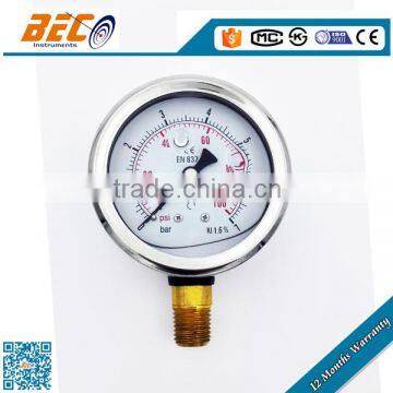 Half stainless steel silicone oill or glycerine filled manometer