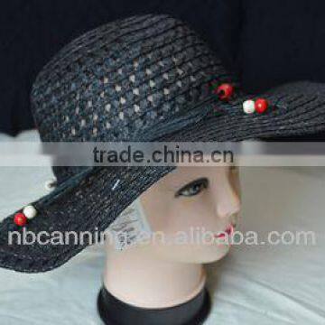 women's black straw beach hats /summer hat with belt for sale