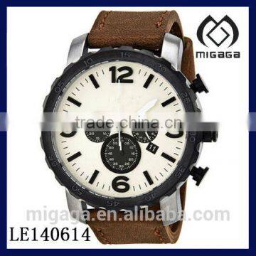 nice design best selling watch fashion leather strap Chronograph Eggshell Dial Stainless Steel Mens Watch