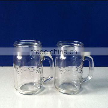 custom made 380ml cylinder mason glass jar with handle and cap