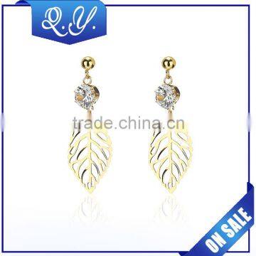 18k Gold Plated Zircon Ear Studs Leaf Pendant Earrings For Wedding Accessories