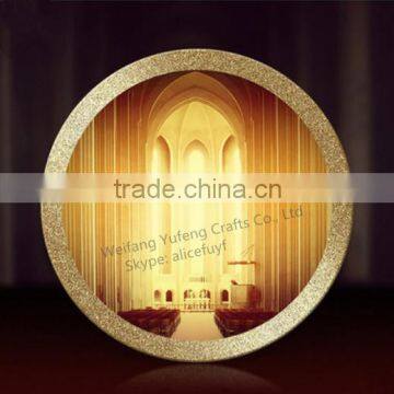 40x40cm golden silver border silk printing round vanity frameless mirror for bathroom and wall