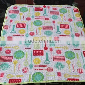 Dish Drying Mat (Colourful Printed Terry Cloth+Stripe Terry Cloth+5mm Sponge)