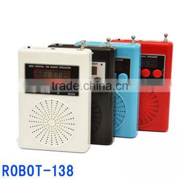 Robot-138 Portable card speaker, speaker with TF/Micro SD card/USB disks, radio fm