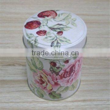 Matte rose pattern round vintage tea tin set