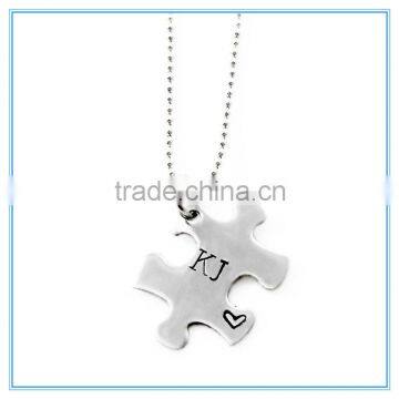 Puzzle Piece Initials & Heart pendant Necklace