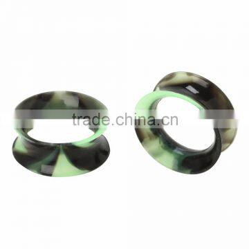 GREEN BLACK SWIRL SILICONE EYELET PLUG TUNNELS BODY JEWELRY