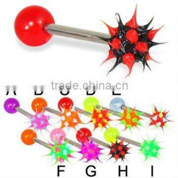 Tongue Ring With Silicone Koosh Ball steel barbell body piercing jewelry