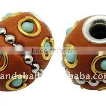 Handmade Indonesia Beads, with Brass Core, Drum, Peru, about 13x15mm, hole: 3mm(IPDL-A006-4)