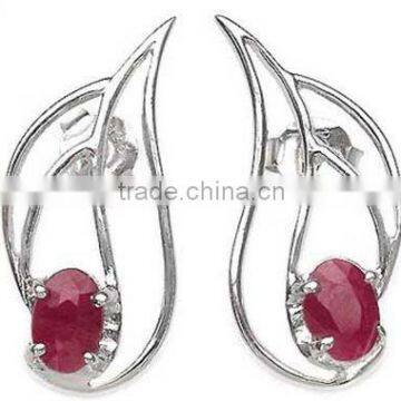 .925 Sterling Silver Earrings,Genuine RUBY Wholesale silver jewelry