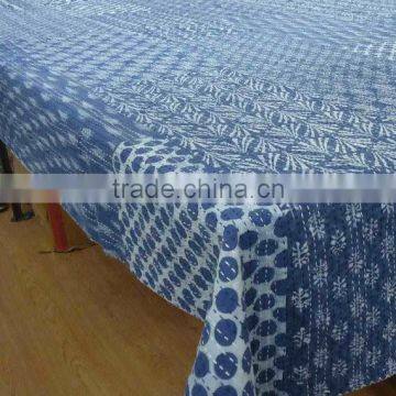 Hot Selling Patchwork INDIGO Quilt QUEEN Kantha Bagru Printed by Hand