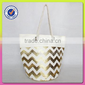 Easy fashion tote bag with polyester and paper straw shoulder bag cotton handle