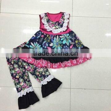 2016 China Wholesale Yiwu Cheap Baby Girl Summer Boutique Clothing Trendy Floral Top Mathing Pant set