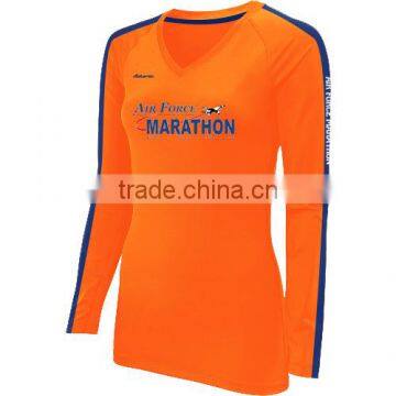 Womens Basic Orange Blue Strap Long Sleeve Tshirt