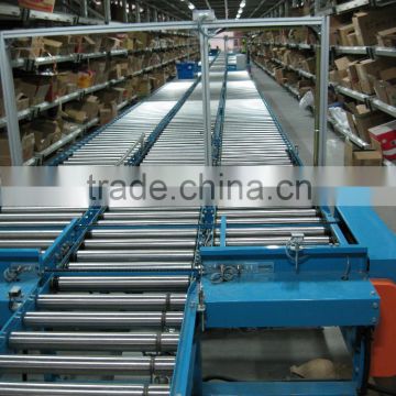 Lineshaft roller conveyor for cardboard boxes and tote boxes