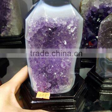 Natural Amethyst Geode Crystal Cluster Wand Point For Sale