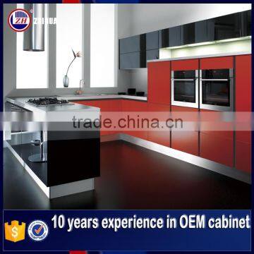 High gloss top design red commercial kitchen cabinet