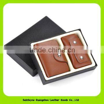 16012 Custom Promotional Gift Set Luxury Real Leather Card Holder Key Chain Pouch photo-2