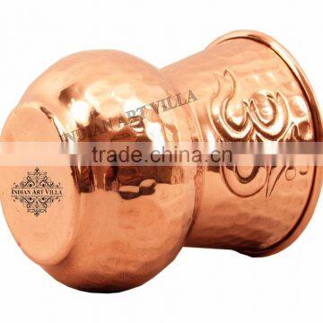 IndianArtVilla Pure Copper Hammered Om Symbol Mathat Glass 375 ML - Poojan Temples Spritual Activities Decorative Gift Item