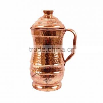 IndianArtVilla Handmade Pure Copper Hammered Jug Pitcher 1500 ML - Storage Water Home Hotel Restaurant Benefit Yoga Ayurveda