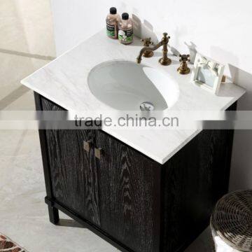 Brown Wooden Stain Bathroom Vanity Cabinet With Solid Wood Legs