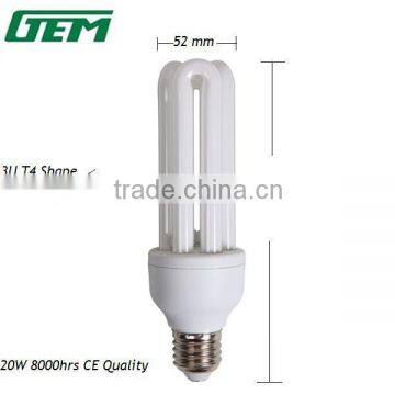 8000hrs CFL 3U t4 20w 6400k tube