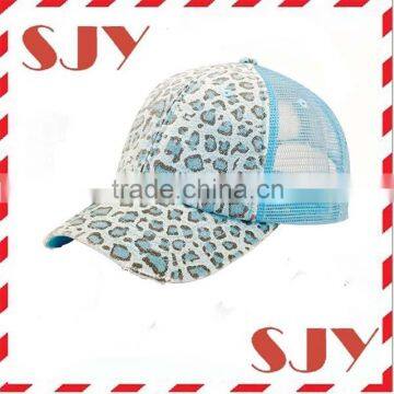 Low Profile Canvas Leopard Printed Mesh Trucker Cap