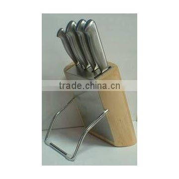 6PC KITCHEN STAINLESS STEEL KNIVES SET RUBBER WOODEN BLOCK