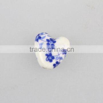 Double-sided Puffed Heart With Flower Multicolored Porcelain Bead