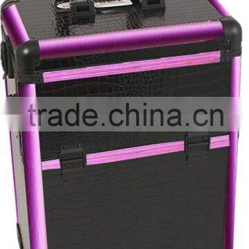 Black Makeup Pro Rolling Trolley Case- Purple Trim, Large Storage & Tray photo-2