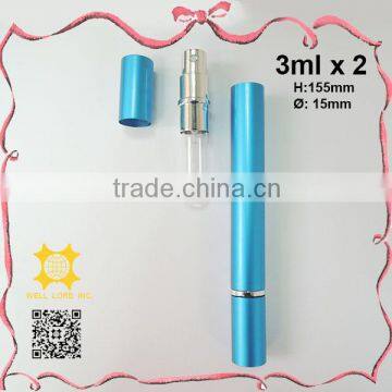 Fancy design dual head sky blue color 6ml perfume spray botlle