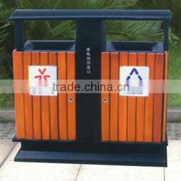 Outdoor wood dual purpose trash bin