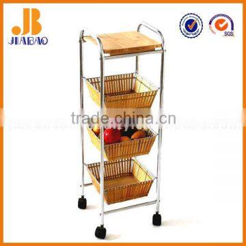 4 tier bamboo storage rack with wheel