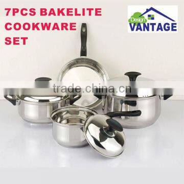 High Quality Bakelite Handle Glass Lids 7pcs Non Stick Stainless Steel Cookware photo-3