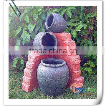 Resin garden outdoor decorative water fountain with pots on brick