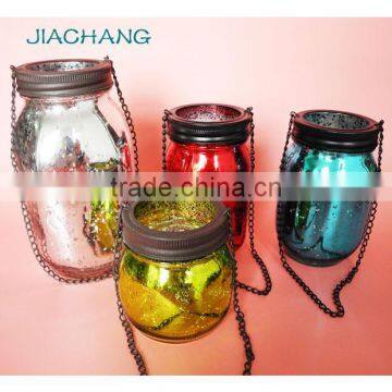 acid etch luxury scented glass candle jar with hanging handle