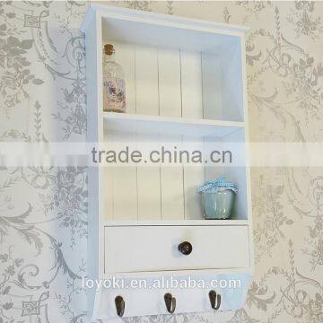 Shabby Chic Style White Wooden Wall Display Cabinet Shelf Unit Shaker Storage wall shelf with hook wall mount rack