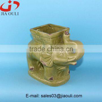 Antique Animal Flower Pot, Ceramic Elephant Planter photo-2