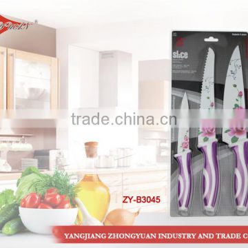 Non-stick coated/colorful flower printing kitchen knives set of 3 pieces, new arrival