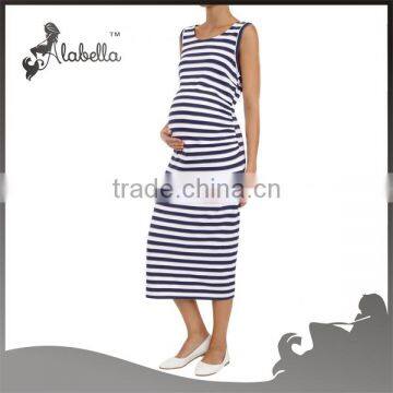 100% cotton stripe custom wholesale western fashionable sexy long maternity dress for women