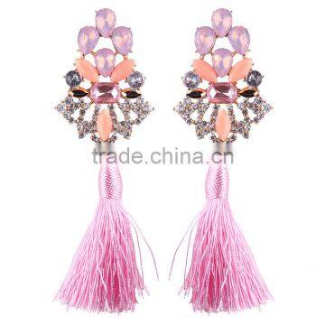 Bohemian Jewelry Rhinestone Gems With Alloy Plated Tassel Dangle Earrings photo-5