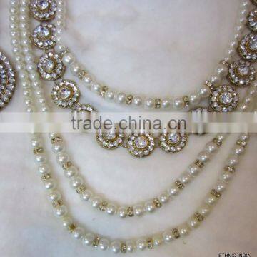 PEARL CRYSTAL Gold Plated BRIDAL Necklace EARRING Set photo-3